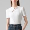 Short-sleeved T-shirt for Women's Summer New Chinese Style Women's Solid Color Stand Collar Cotton T-shirt New Chinese Style Slanted Placket Top