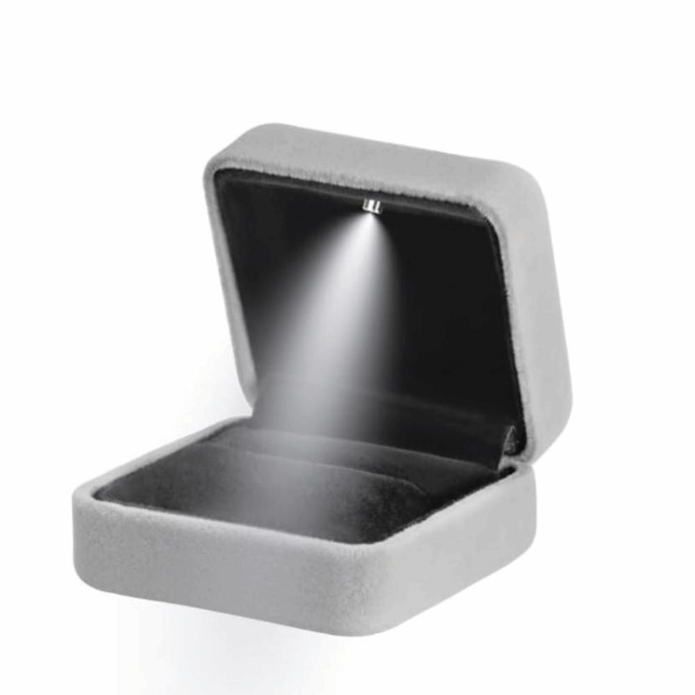 Velvet Ring Holder Case Square Shape Jewelry Organizer Box LED Ring Jewelry Box Anniversary