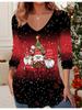 3D Christmas  Printed Fashion Casual Women's V-Neck Long Sleeve T-Shirt - New Year Party Clothing Holiday Gift