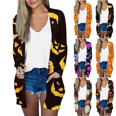 Женский кардиган с принтом на Хэллоуин, свободная повседневная верхняя одежда с длинными рукавами