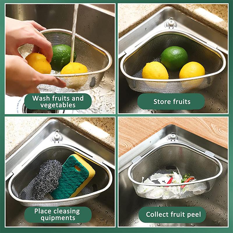 LMETJMA сетчатый дуршлаг для мойки, корзина, треугольная полка для слива воды с присоской, держатель для кухонной тряпки и губки JT74
