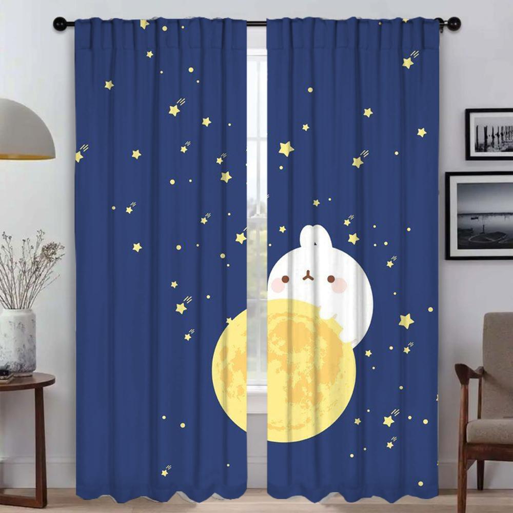 Kitchen Curtains 2 Pieces Molang Curtains for Living Room Curtain Shades Partition Halloween Decoration Tulle for Bedroom Camera