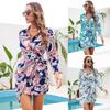 Women Autumn Winter New Long Sleeve Dress Vintage Print Lace Up High Waist Irregular Mini Dresses Ladies Shirt Dress