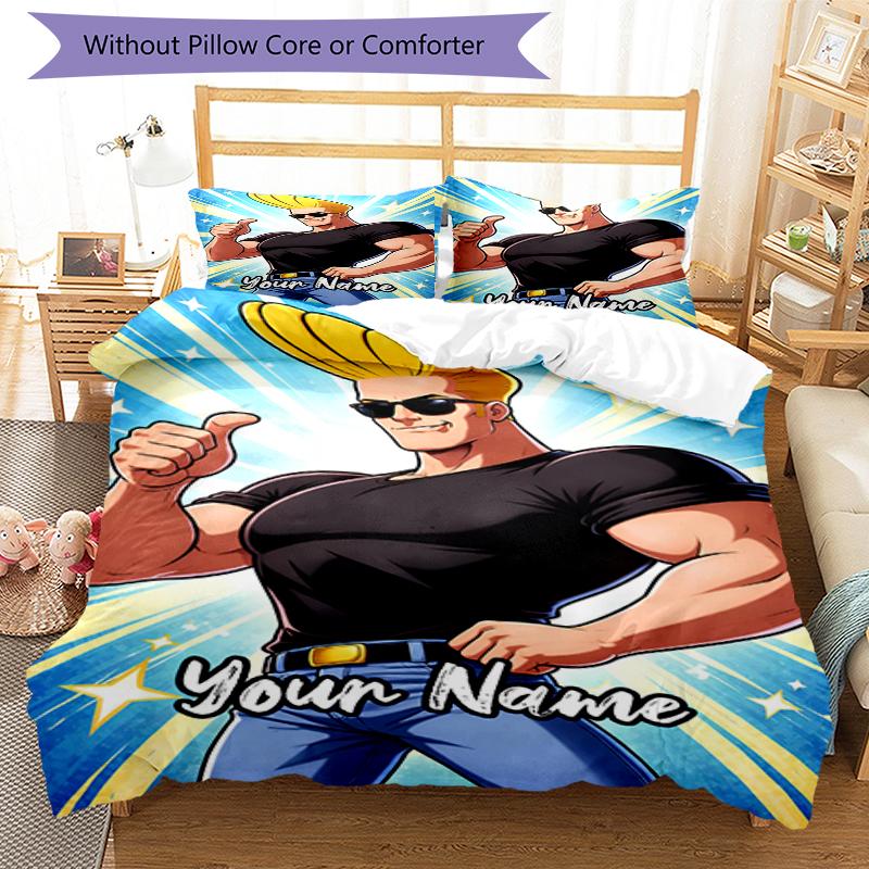 3pcs Custom Name Johnny Bravo Bedding Set Duvet Cover Closure Includes 1 Duvet Cover & 2 Pillowcases, Soft and Comfortable for All Seasons.