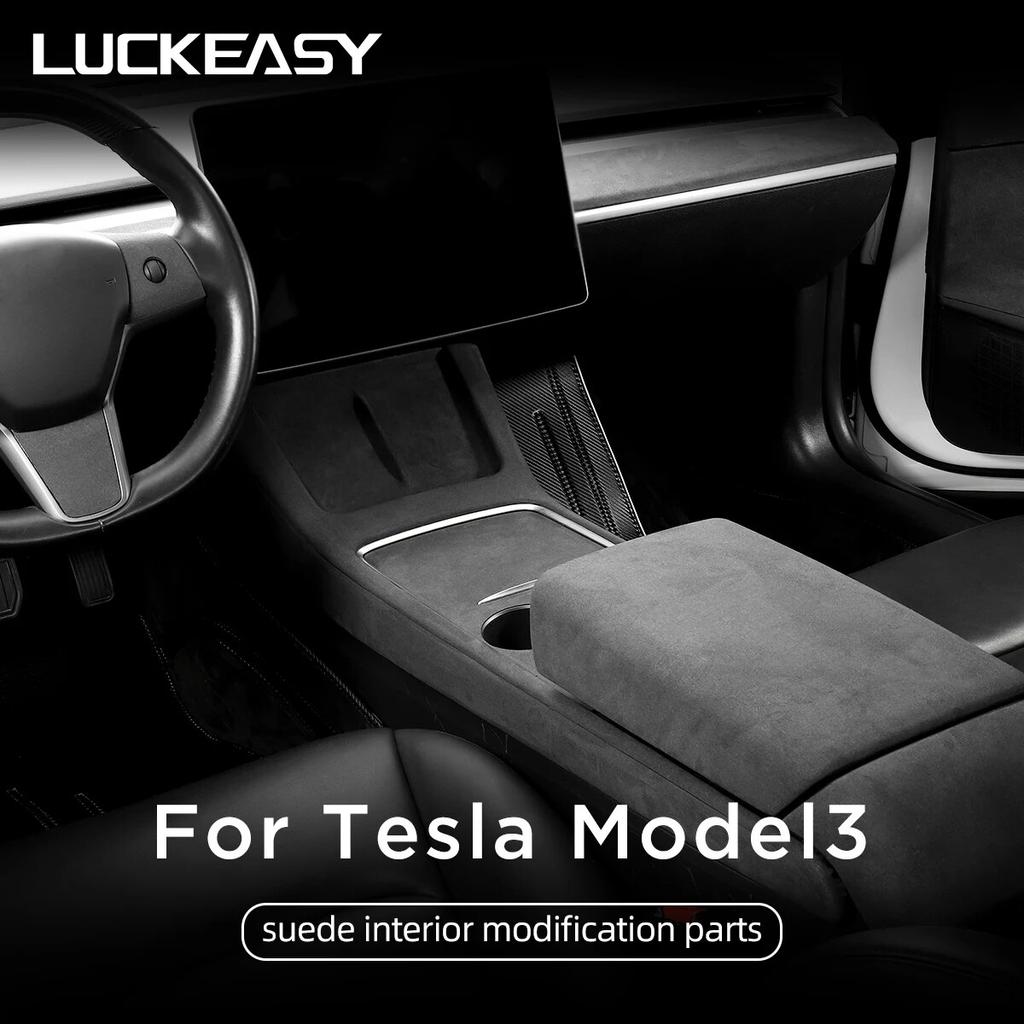 LUCKEASY For Tesla Model 3 Interior Supplies Door Armrest Central Control Instrument Suede Suede Anti-Dirty Pad For Car
