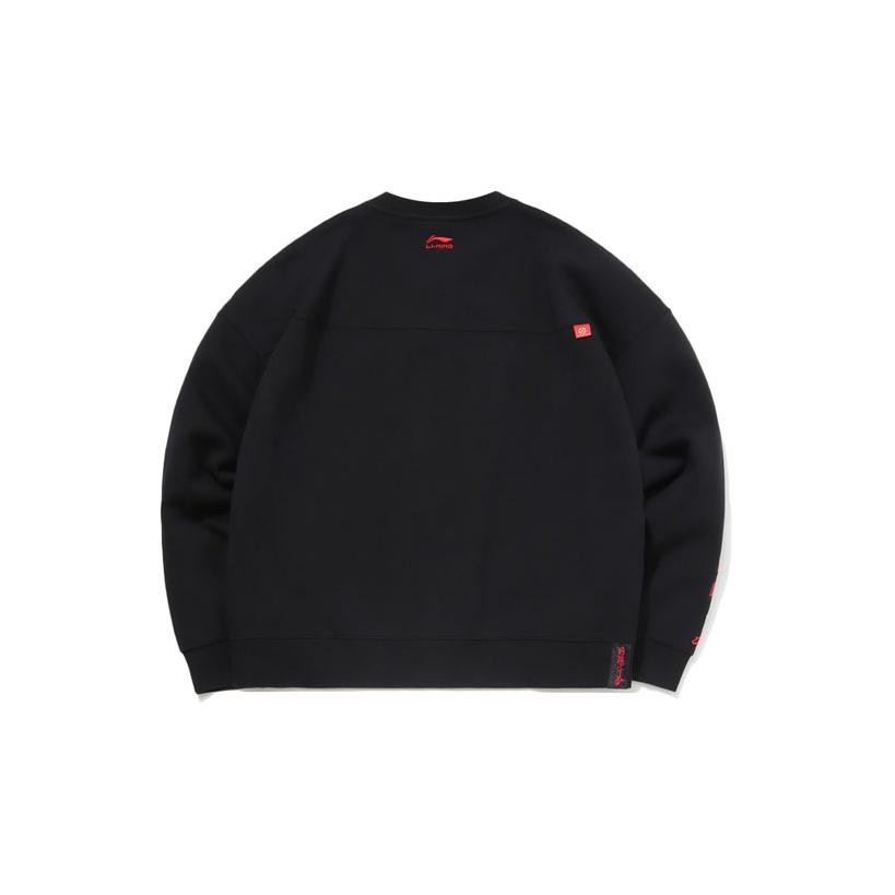 Li Ning Sports Fashion Series Daily Progress Print Свободный круглый вырез пуловер свитшот женская толстовка черный AWDR018-3
