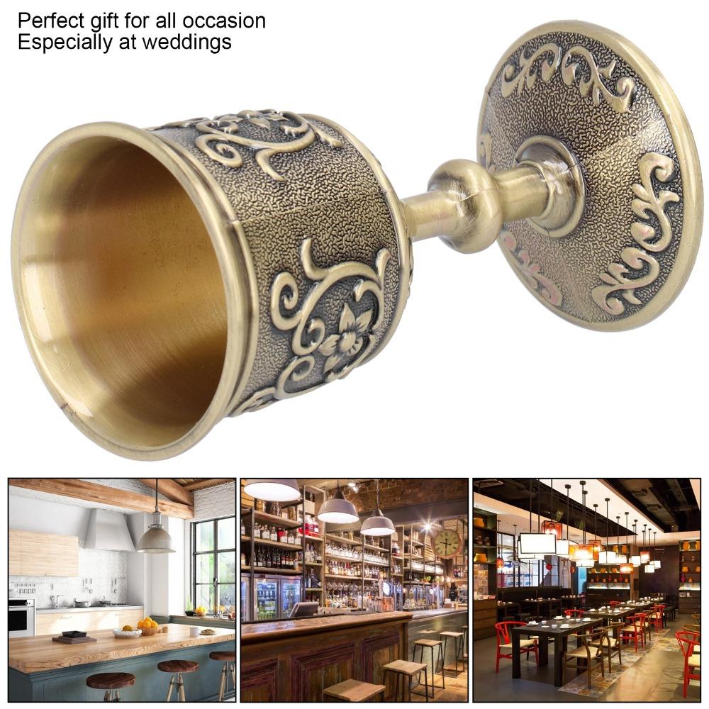 Goblets & Chalices Embossed Bronze Wine Cup Metal Shot Glass European Chalice Engraved Brass Whiskey Goblet For Wedding
