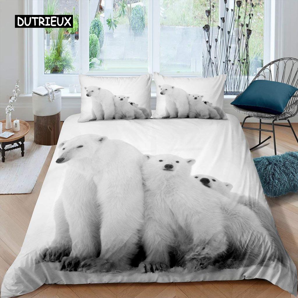 Белый медведь пододеяльник комплект постельного белья размера Queen Белый медведь с рисунком животных пододеяльник с принтом медведя для взрослых подростков детей