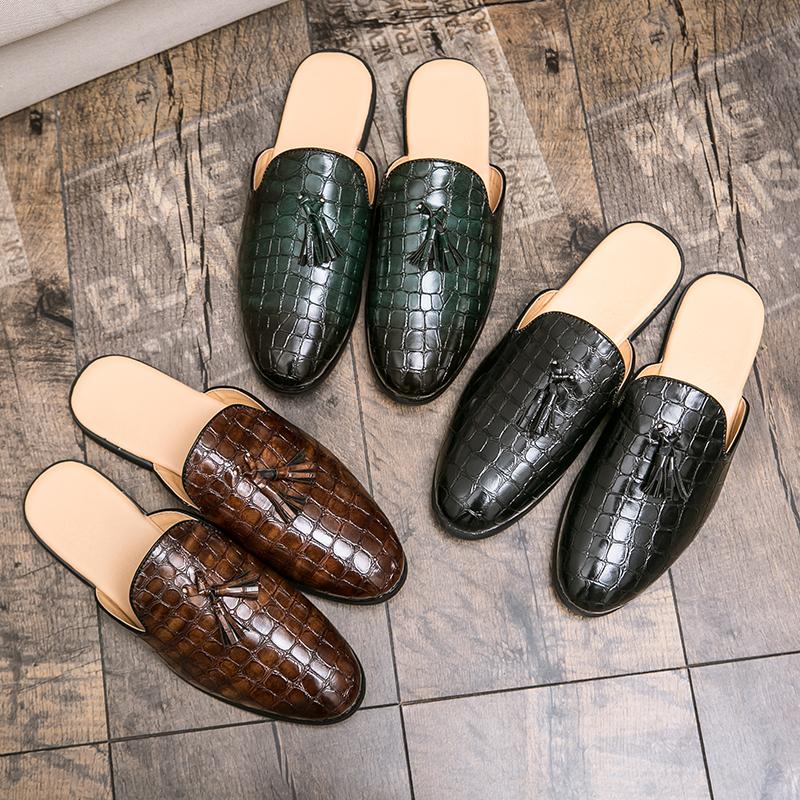 Летние мужские полулоферы, модные дышащие тапочки с кисточками, легкие мюли, классные полутапочки для мужчин, кожаные сандалии