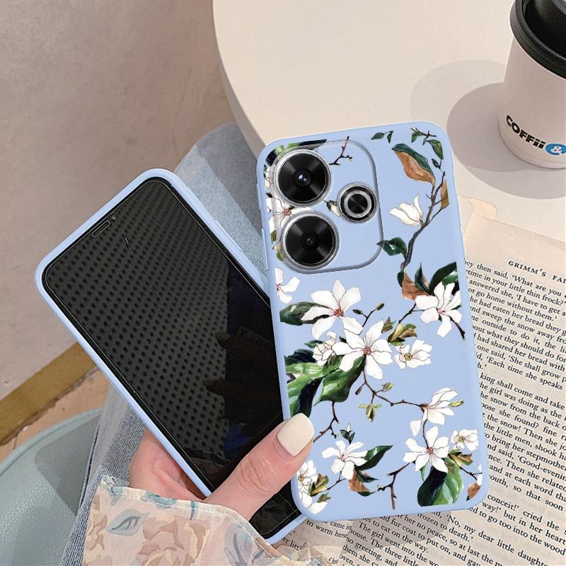 Мягкий силиконовый чехол с цветами для Samsung A55 A35 M35 S24 Xiaomi Redmi Note 13 Pro 13C 14 Poco C65 iPhone Huawei Honor 200 Realme Camera Противоударный чехол
