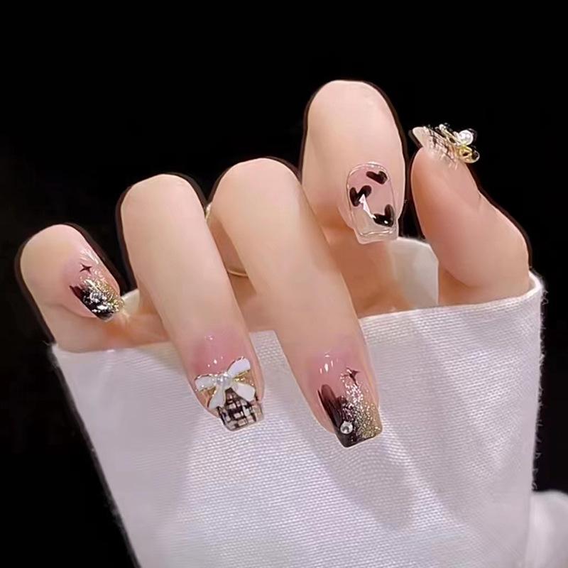 24Pcs Purple Bunny Design Full Coverage Press On Nails Artificial Removable Fake Nail Art Acrylic False Nails Finished