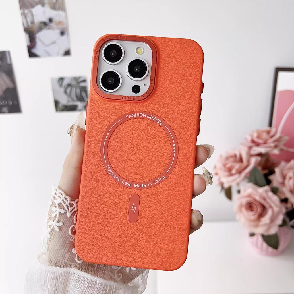 Magnetic Suction Suitable for Iphone16promax Leather Pattern Mobile Phone Case Apple 15 Metal Lens 14 Advanced Sense Protection Case
