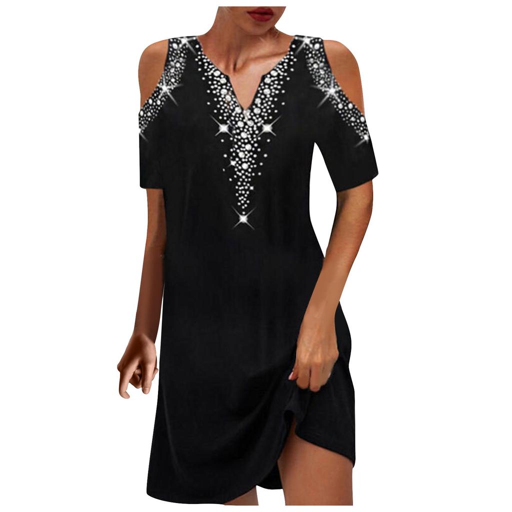 Новые модные женские платья с принтом без бретелек с короткими рукавами и v-образным вырезом