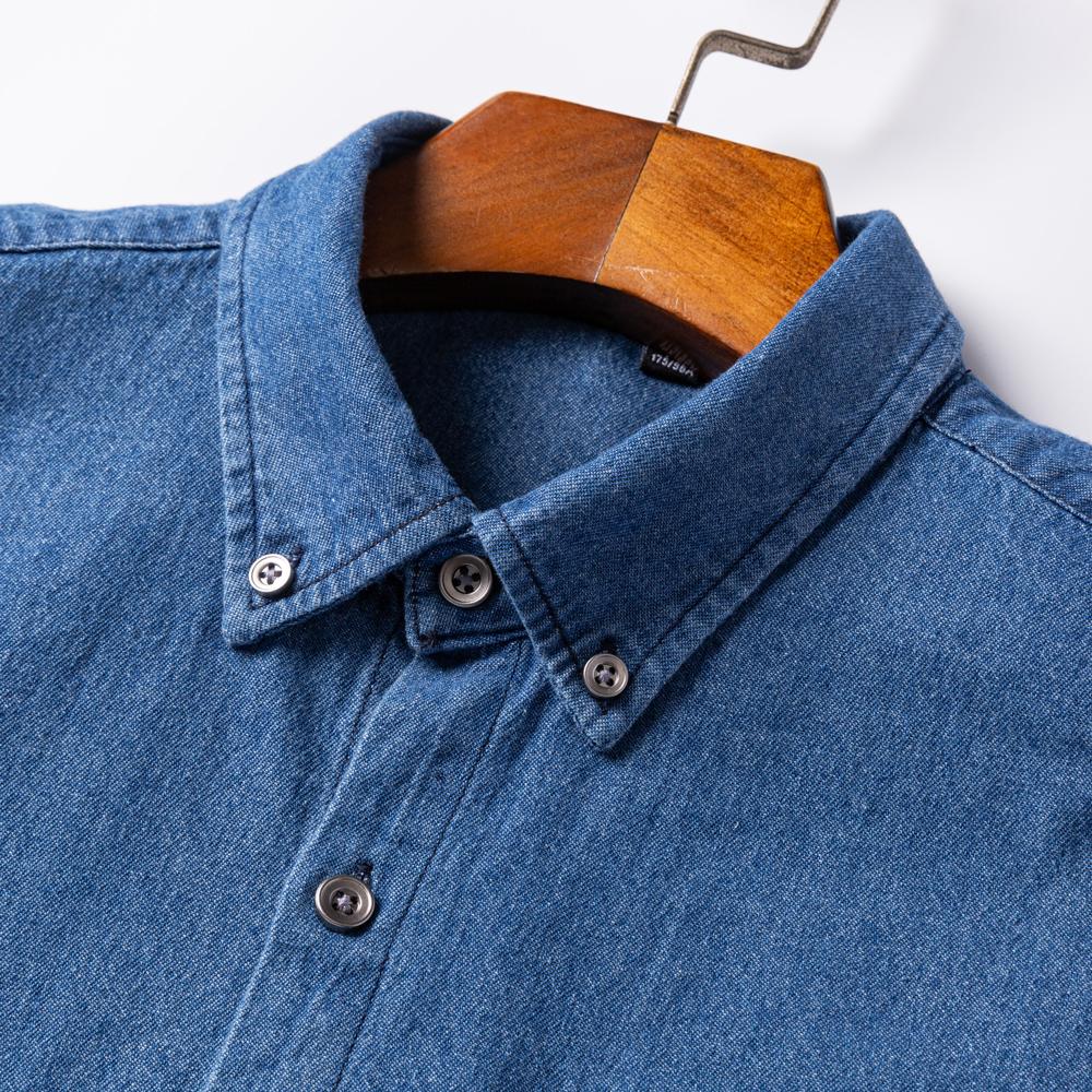 Men's Versatile Casual Long Sleeve Denim Pocket Shirt Regular-Fit Comfortable Soft 100% Cotton Washed Durability Work Shirts