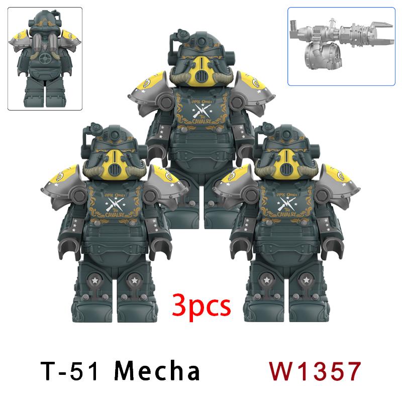 3 шт. Военные T51 Броня BOS Солдат Мини Аниме Фигурки Действия fallout Оружие Робот Рыцари Строительные Блоки Кирпичи Игрушки подарки