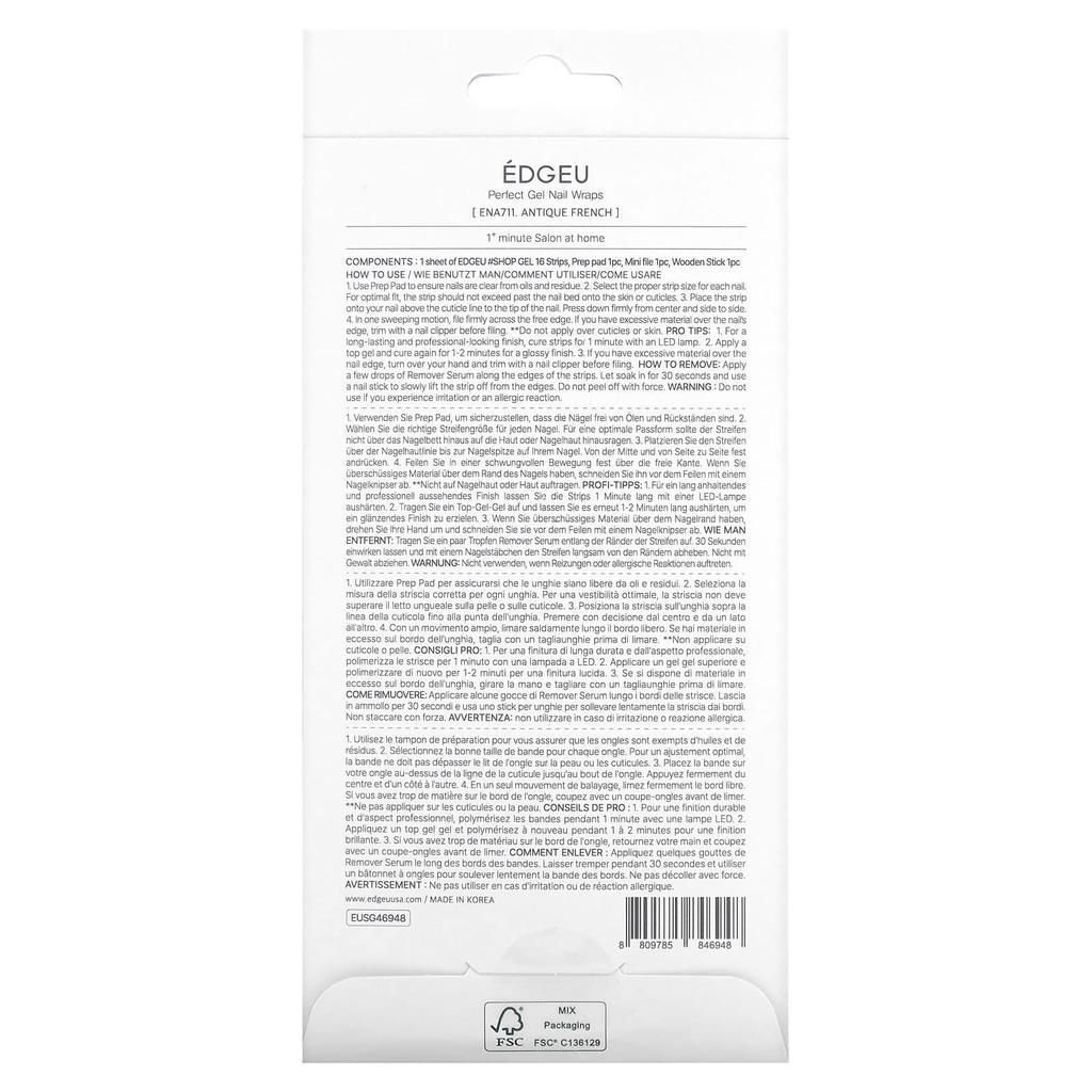 EDGEU Perfect Gel Nail Wrap, ENA711, Antique French, 16 Strip Set