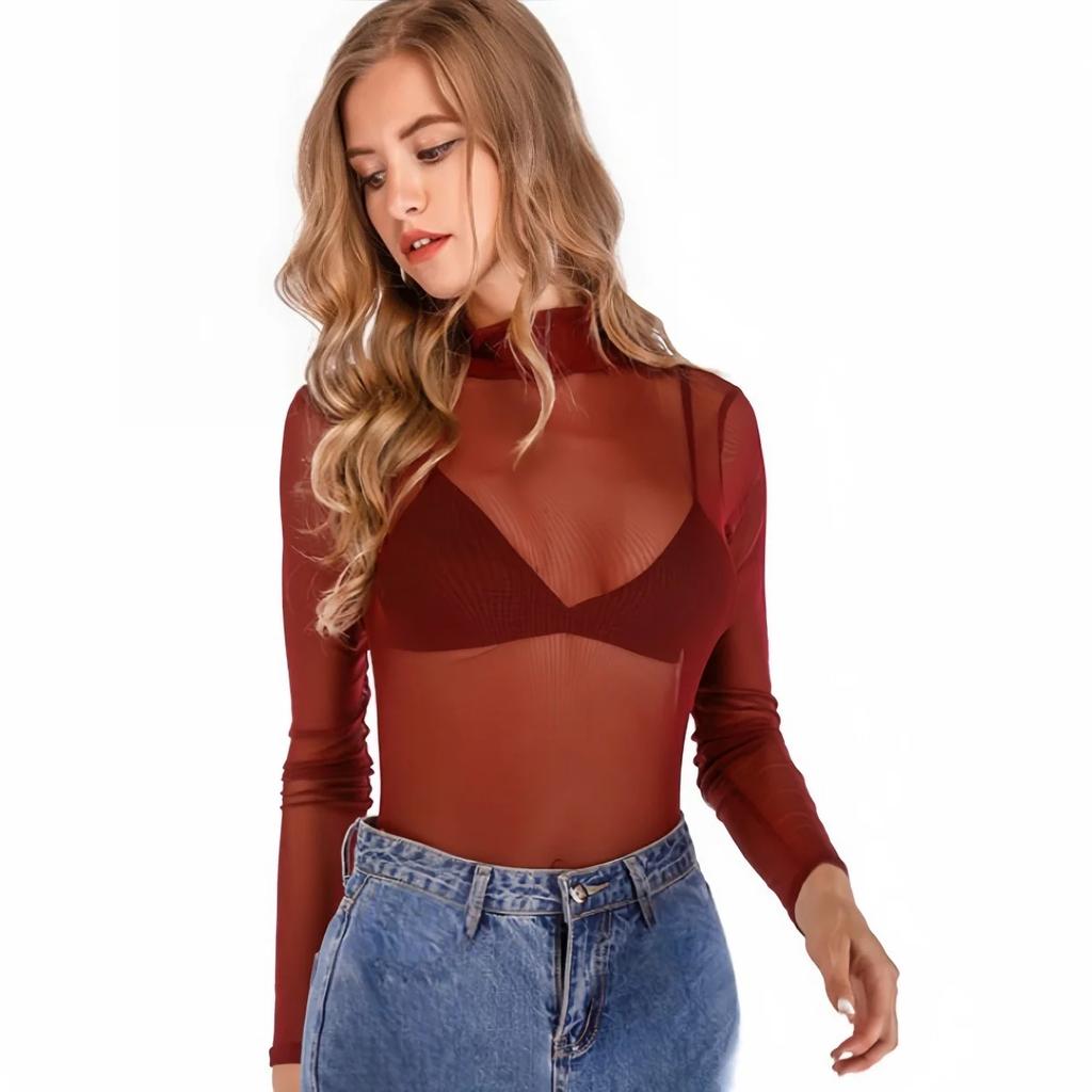 Plus Size See Through Long Sleeve Black Bodysuits TOPS for Women Sheer Lingerie Sexy Nightclub Party Summer Clothing