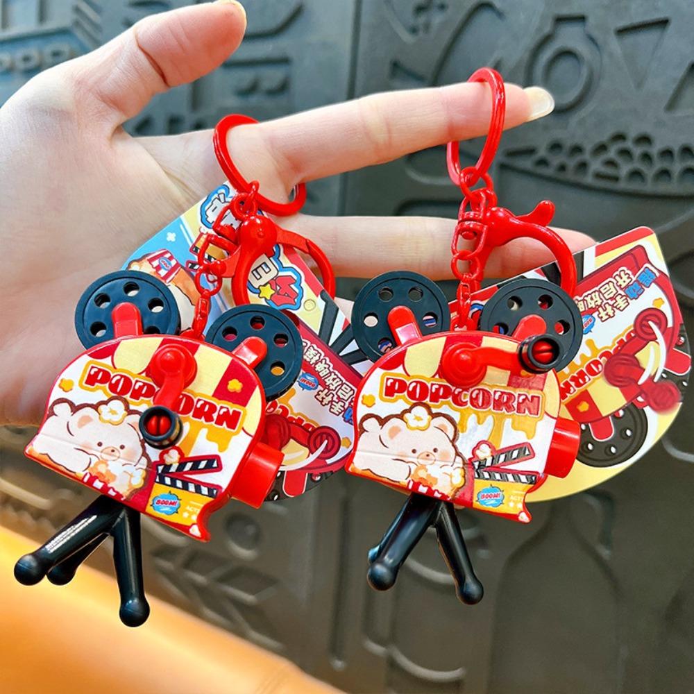 Popcorn Hand Cranked Camera Keychain Projection Camera Keyring Ornament Female