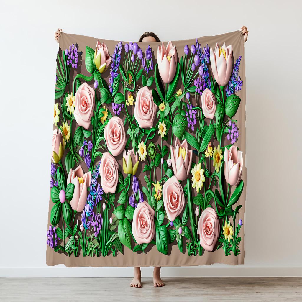 1PC flowers pattern printed blanket suitable for sofas beds offices travel camping chairs warm plush blanket