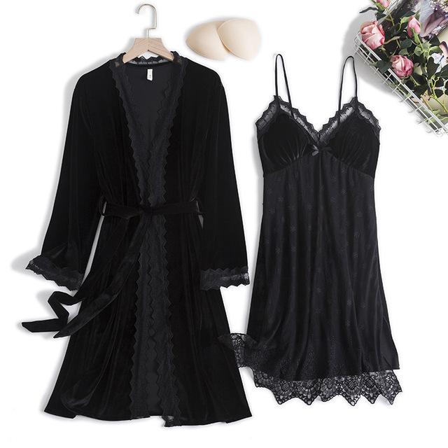 Велюровый кружевной халат, ночная рубашка Femme Twinset, свадебный халат, комплект с v-образным вырезом, одежда для сна, повседневный сексуальный домашний халат, одежда для дома
