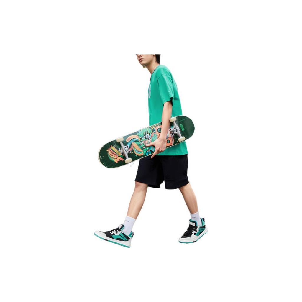 Li-Ning Серия скейтбордов X Persue Artist Collaboration с мультяшным буквенным принтом и круглым вырезом, повседневная футболка с короткими рукавами, топы унисекс, зеленый AHSS295-2
