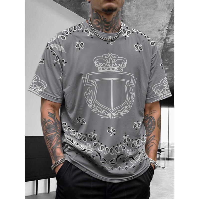 Bohemian Bandana Patterned Short - Sleeve Tops Summer Round Neck 3D Print Fashionable Casual Men's T-shirts