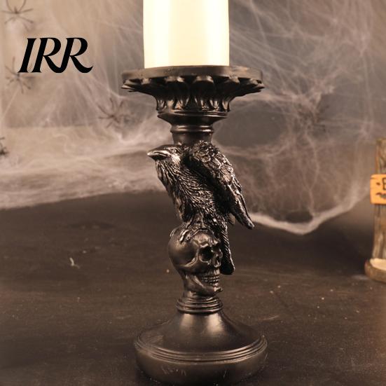 Dark Academia Home Decor Halloween Candlestick Holder Decoration, Gothic Raven Skull Candle Holder, Table Decoration Spooky Taper Stand for