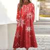 Women's Casual Round Neck Christmas Print Midi Dress Long Sleeve Pocket Dress