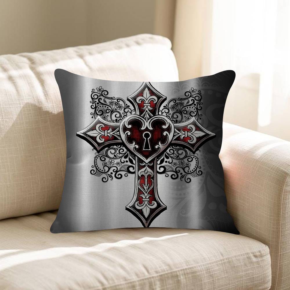 Chic Style Luxury Bilng Bling Gothic Cross Personalized Picture Text Home Decorative Pillows Household Gifts 45x45cm