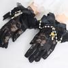 Lolita Gothic Lace Wrist Gloves Women Harajuku Style Bowknot Bead Chain Pendant JK Gloves Bridal Wedding Party Glove Accessories