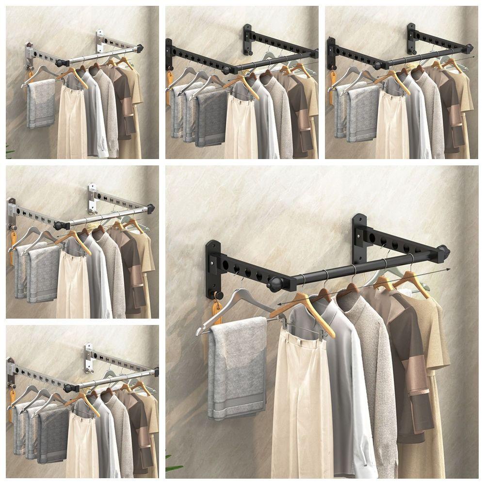 Non-Punching Drying Rack Stainless Steel Clothes Drying Hanger Folding Drying Racks Bathroom