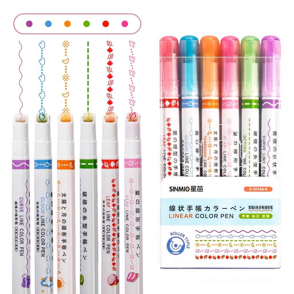 3 шт. Kawaii Flowers Line Shaped маркеры-маркеры с роликовым наконечником изогнутые линейные маркеры для письма канцелярские принадлежности для рисования