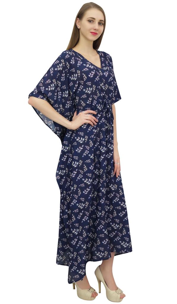 Bimba Женское хлопковое темно-синее дизайнерское ночное платье-кафтан длинное