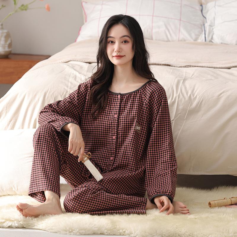 Женский пижамный комплект из тканой хлопковой марли, весна-осень, чистый хлопок, с длинным рукавом, женская весенне-летняя хлопковая утолщенная одежда для дома