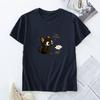 Женская хлопковая футболка Мода Каваи Харадзюку Кошка Графические футболки Лето Короткий рукав Женская футболка Топы Женская футболка Одежда