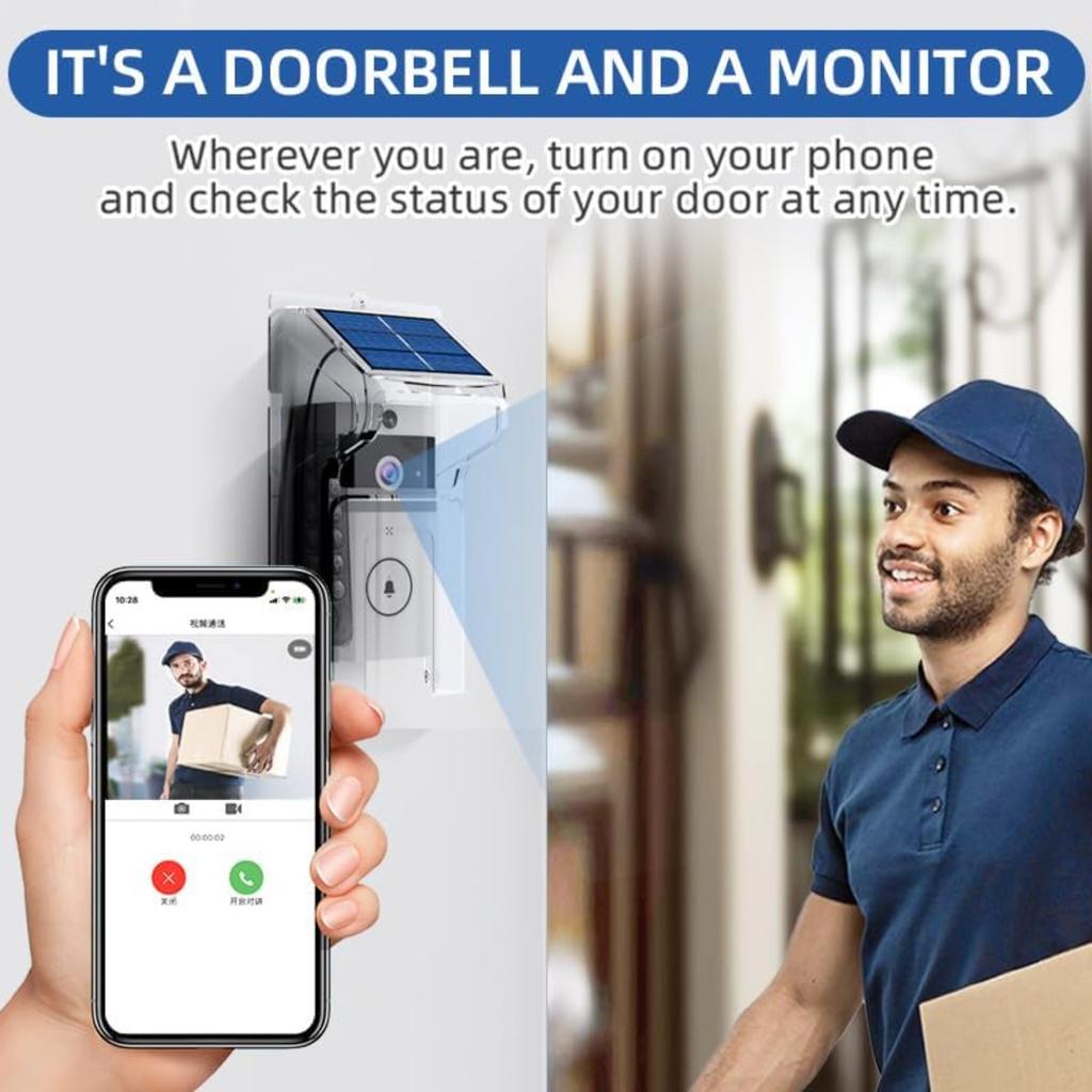 Video Doorbell Camera Wireless with Doorbell Rain Cover with Solar Charger Compatible,Outdoor Front Door Camera for Home Security,AI Human Detection