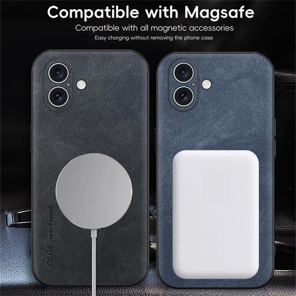 For iPhone 16 Magnetic Case with Tempered Glass Film PU Leather+TPU Phone Cover Precise Cutouts