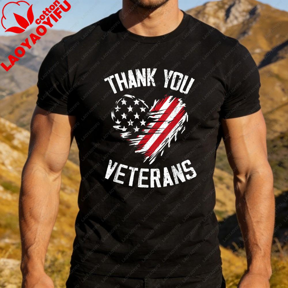 Thank You Veterans Patriotic Shirt American Flag Heart Printed Tshirt Memorial Day 2026 TShirt Men Women Crewneck Cotton Tee