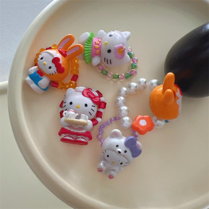 Sanrio Hello Kitty Кольца с бусинами Кольца с бусинами Аниме Аксессуары Подарки на день рождения для женщин Девочек