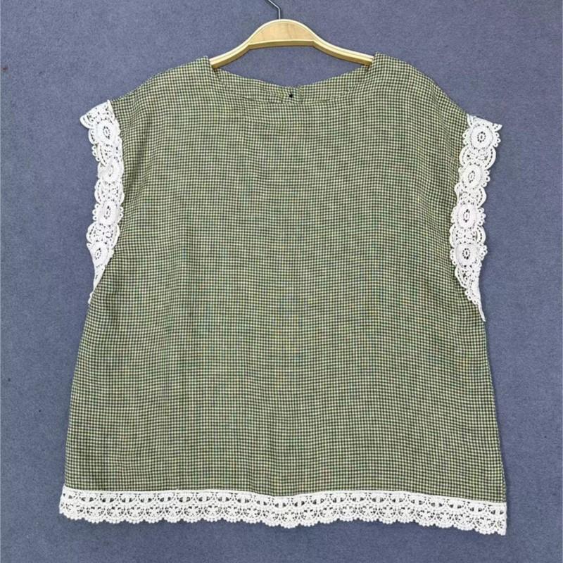 Johnature Универсальные свободные клетчатые кружевные топы без рукавов, летние японские винтажные жилеты на пуговицах с круглым вырезом, женские топы