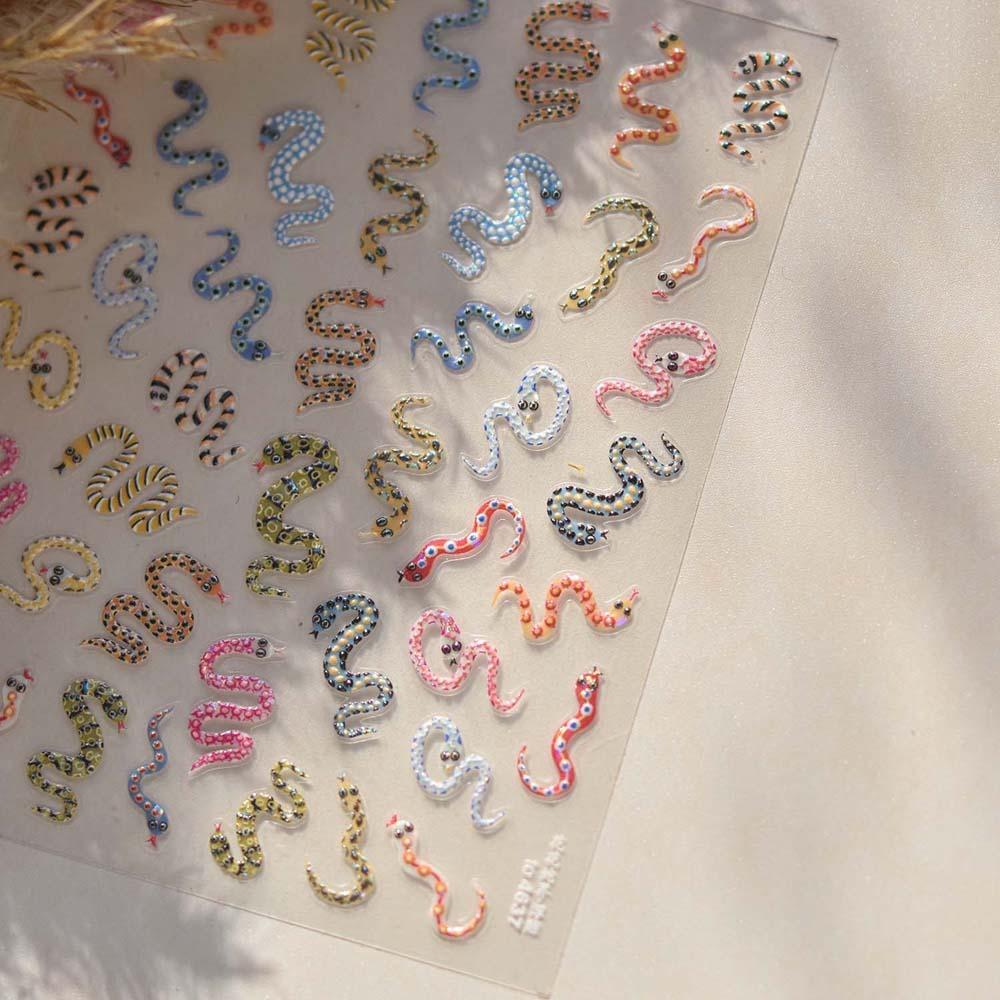 3D Pearl Bow Chinese New Year Nail Sticker Peony Flower Snake Nail Decoration  Nail Salon