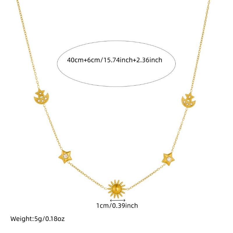 Gold Sun Moon Star Jewelry Set with Crystal Necklace and Earrings for Women