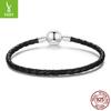 Glossy Round Bead Buckle Basic Leather Rope Hand Rope For Men And Women, Cross-Border Personalized S925 Sterling Silver Diy Basic Bracelet
