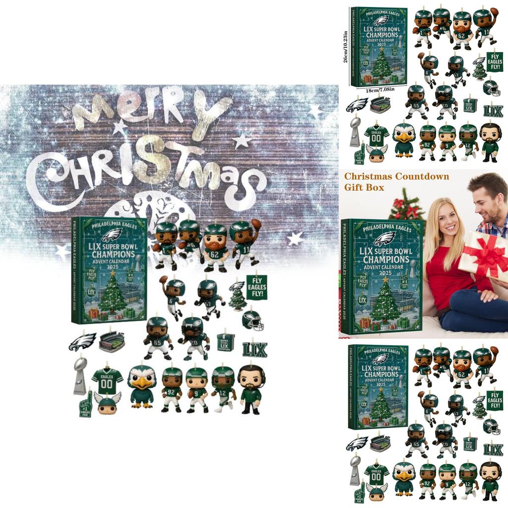 Рождественский календарь Philadelphia Eagles в формате «слепой коробки» с акриловыми украшениями для подарков на праздничную вечеринку