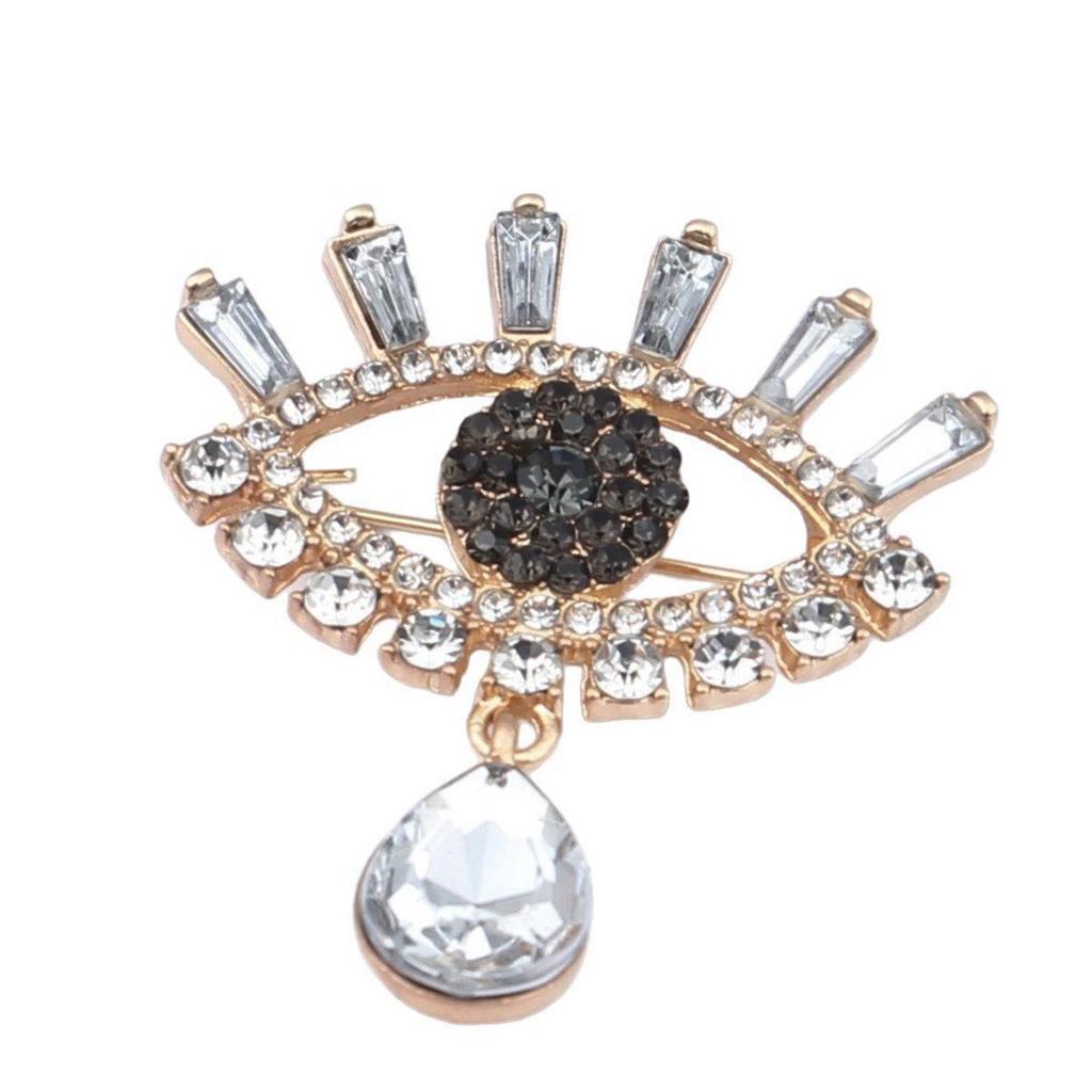 Korean Luxury Blue Diamond Eye Brooch with Rhinestones