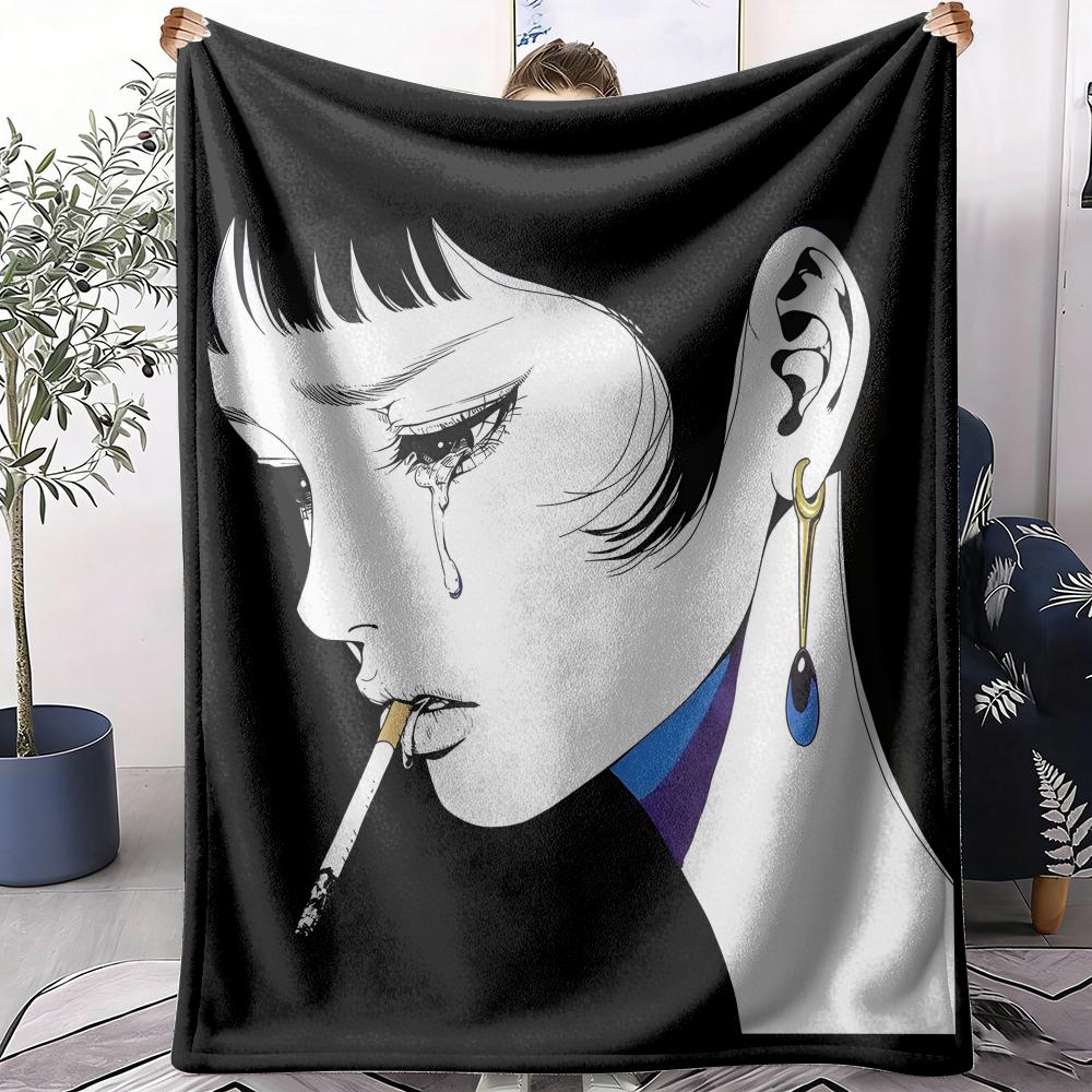 Anime Girl Throw Soft Flannel AC Blanket Lightweight Summer Nap Throw Cozy Blanket for Sofa Bed Travel Home