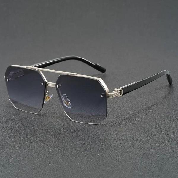 Double beam half frame metal men's sunglasses European and American sunglasses trendy polygonal retro fashion sunglasses men