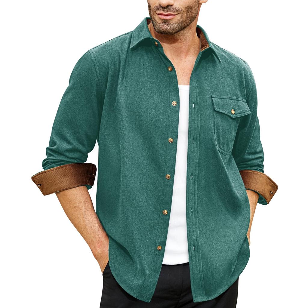 Мужская -цветная Повседневная и модная Рабочая рубашка с длинным рукавом, воротником-стойкой, на пуговицах