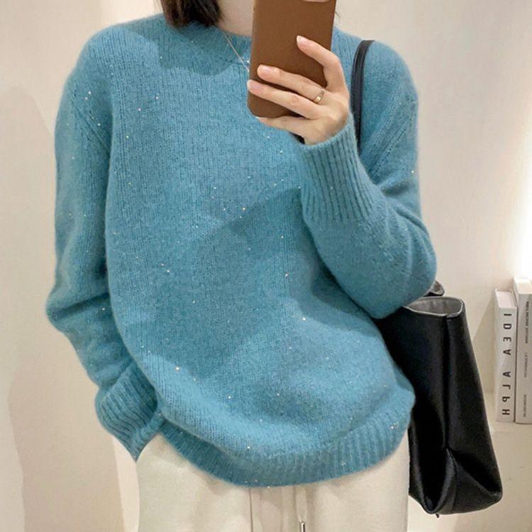 Soft Waxy Fashion All-match Round Neck Long-sleeved Autumn and Winter Sweater Jacket Women's Loose Knitted Bottoming Shirt with Top