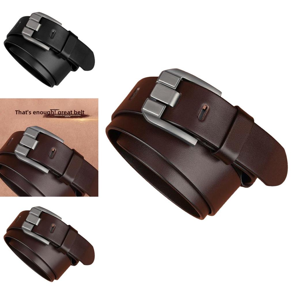 Vintage Leather Belt For Men With Alloy Pin Buckle Business Casual Geometric Style